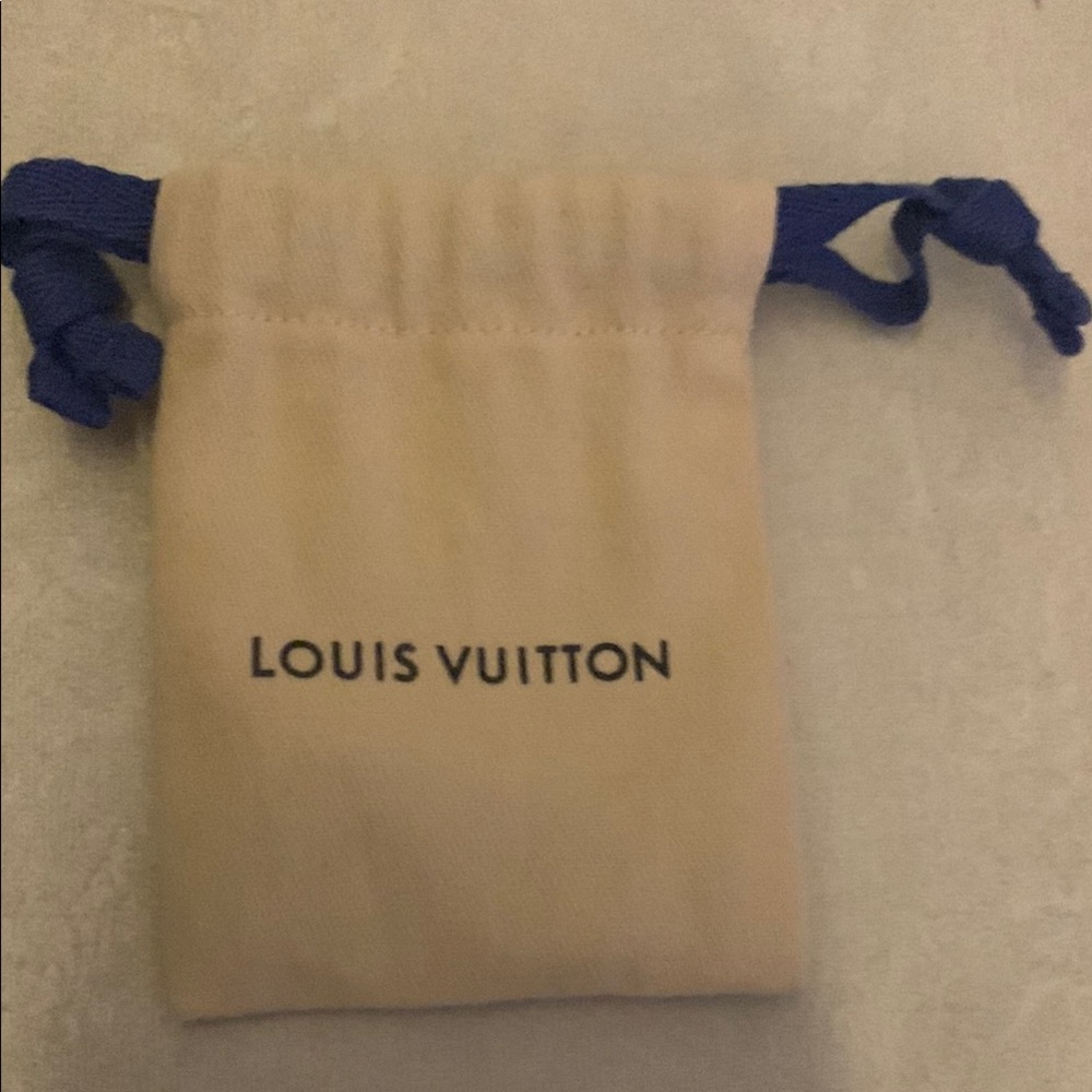 Louis Vuitton Beige Pouch with Navy Drawstrings